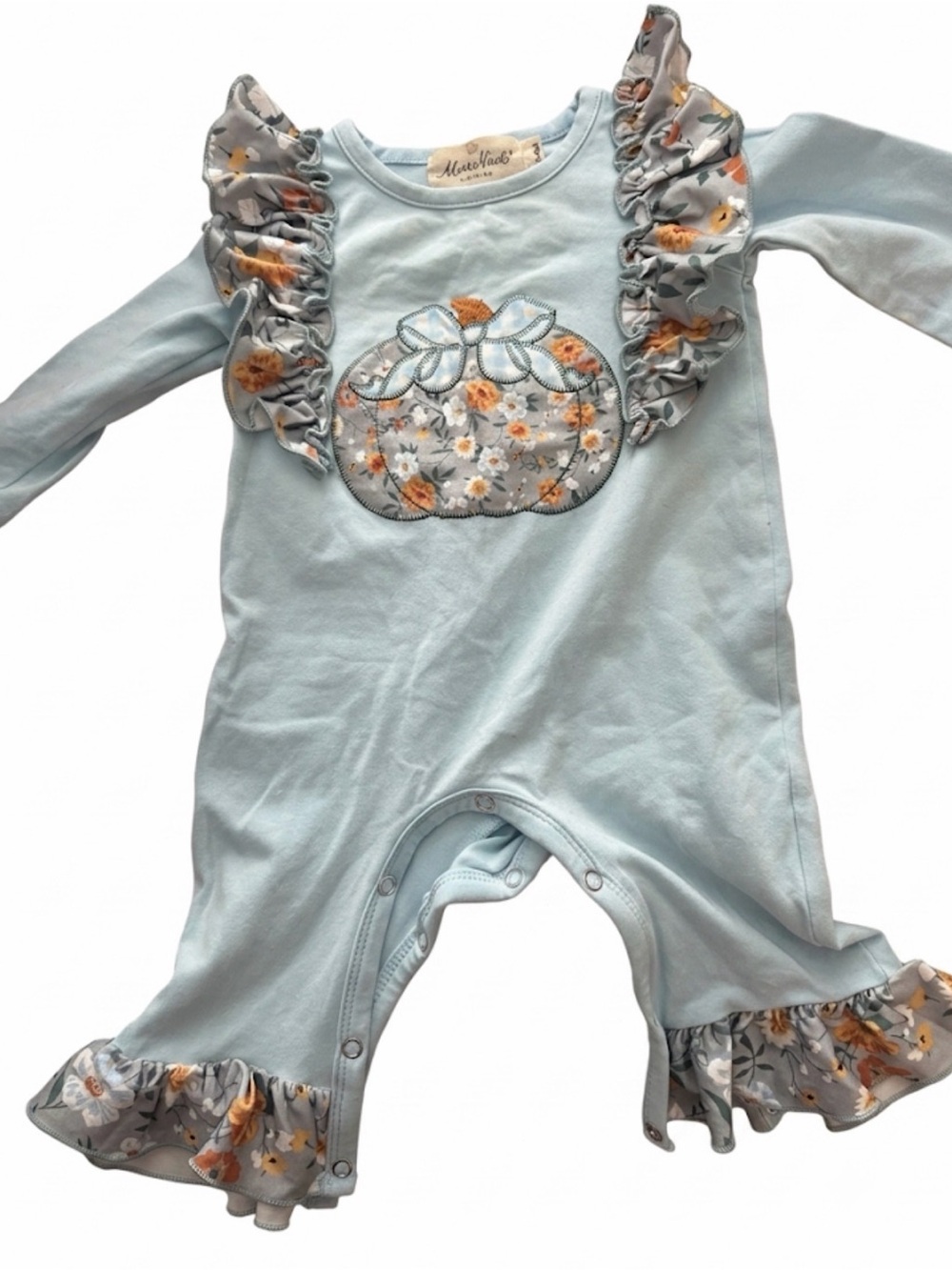 Marie Nicole Light Blue Floral Ruffle Baby One-Piece